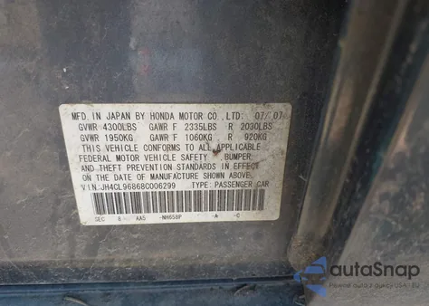 2008 Acura Tsx from USA, damaged, VIN JH4CL96868C006299